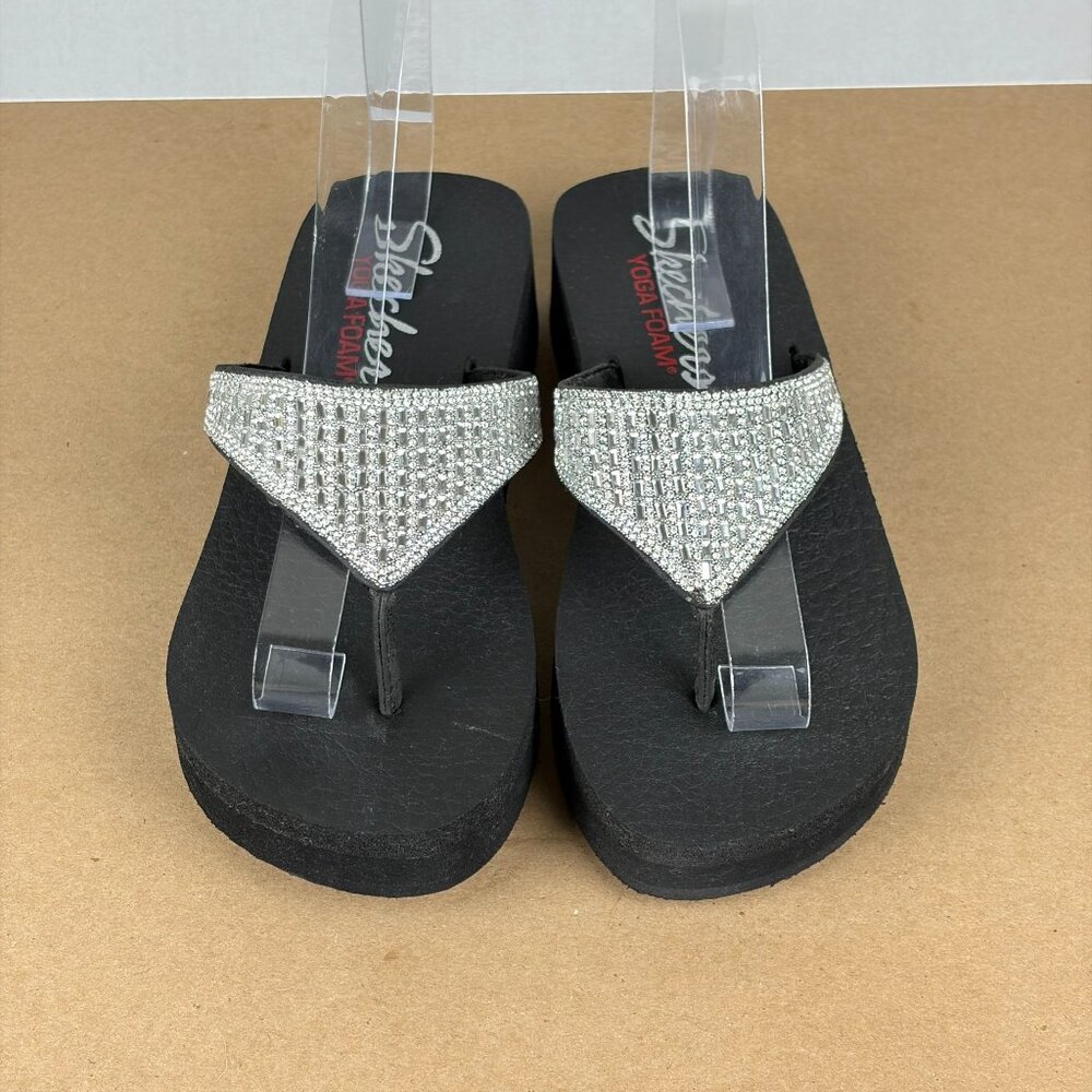 Skechers Cali Vinyasa Yoga Foam Platform Thong Sandals Womens 8 Jeweled Silver - Picture 2 of 10